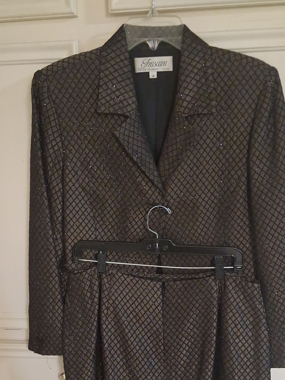 Womens Shimmery Black Quilted Blazer and Skirt Set